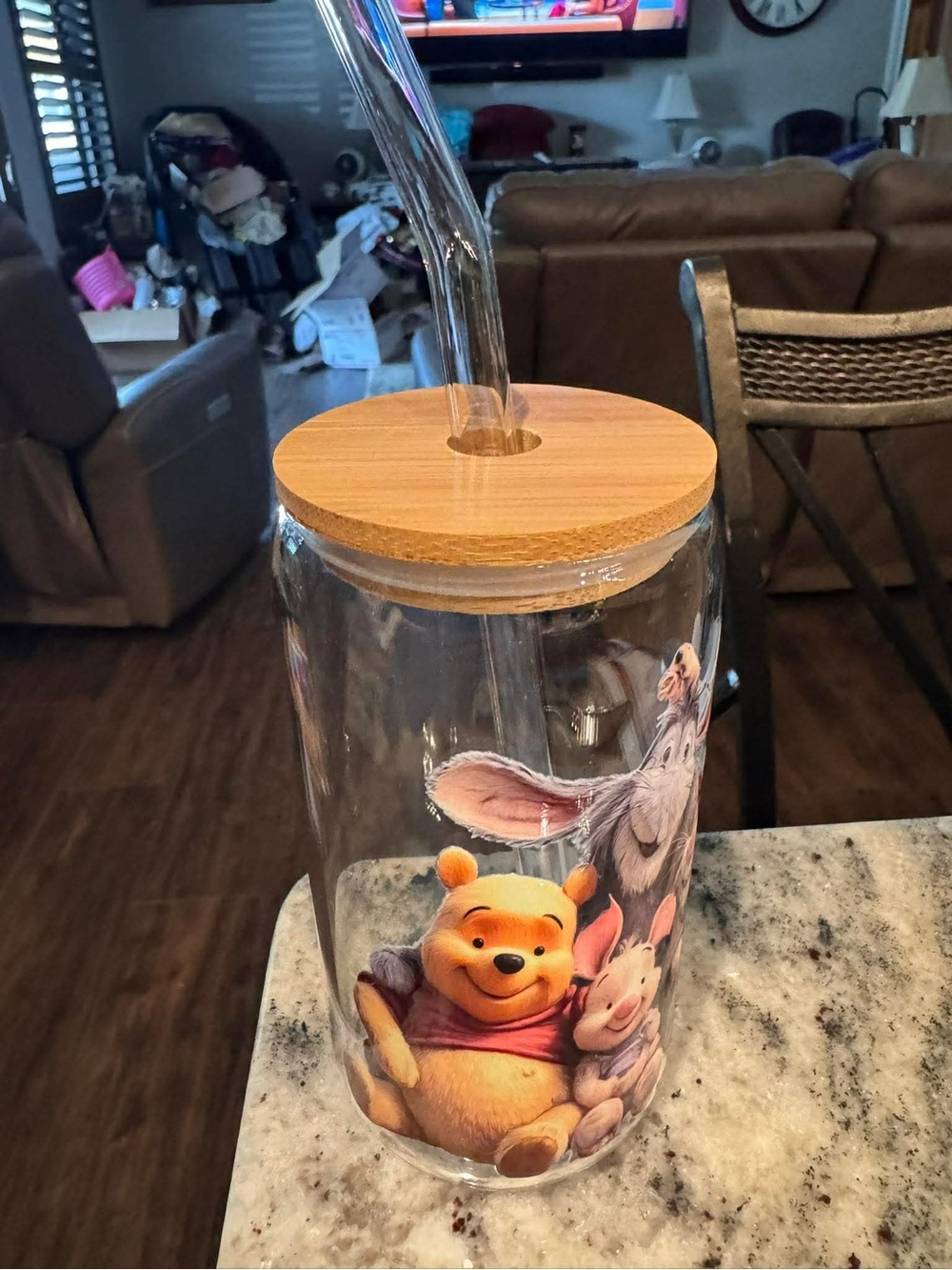 Winnie the Pooh Clear Glass Drinkware with Orange Tiger Illustration